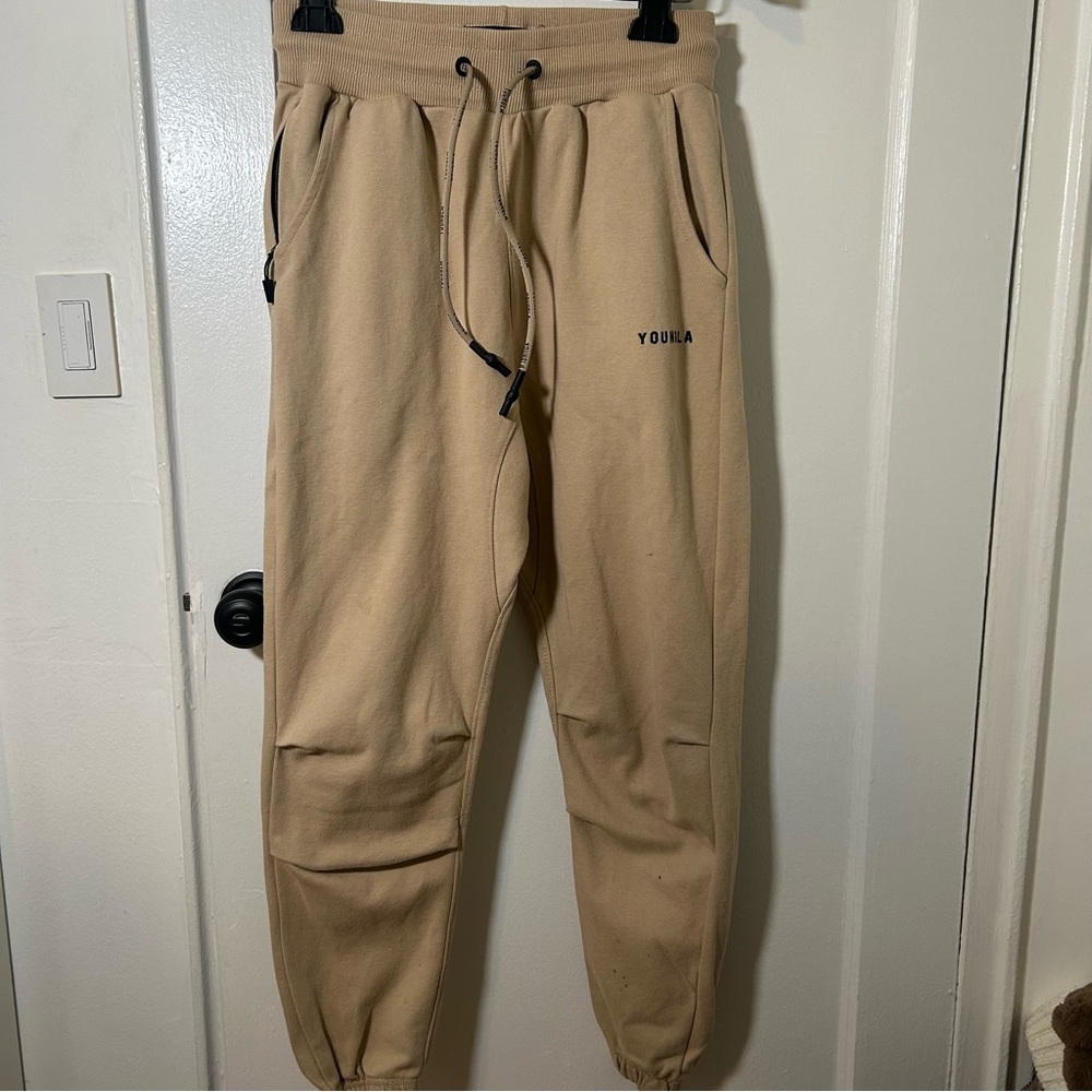 YoungLA Joggers Men’s Medium Tan Beige Fleece Sweaterpants Gym Athleisure
